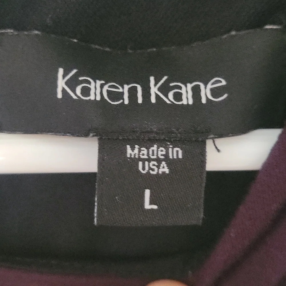 KAREN KANE RAYON BLACK/PURPLE SHEATH DRESS. Large. - Picture 11 of 11